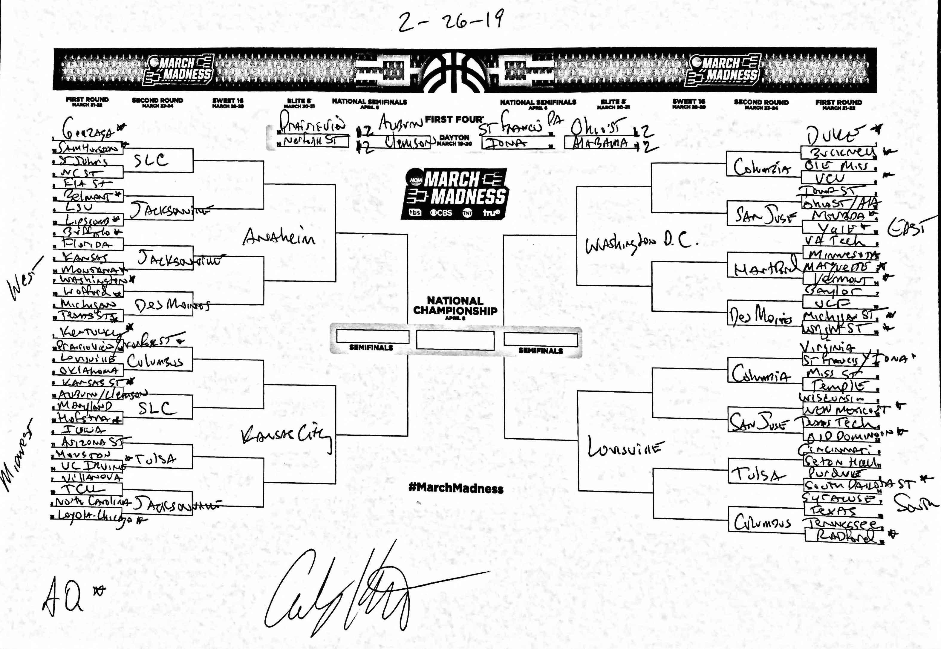 Andy Katz's NCAA tournament bracket prediction February 26
