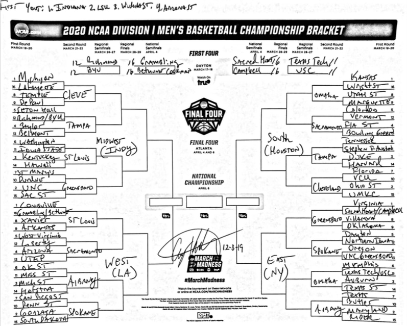 Andy Katz's 2020 men's basketball bracket prediction, as of Dec. 3, 2019.