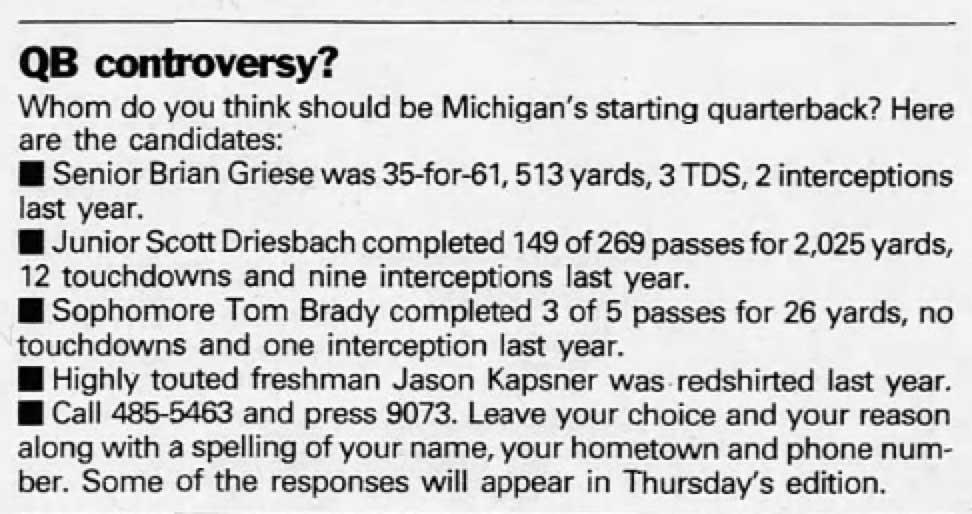 Tom Brady in the Lansing State Journal from 1997