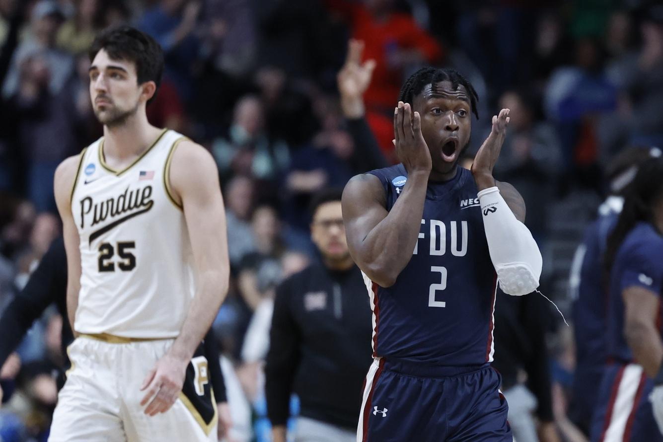 FDU celebrates against Purdue