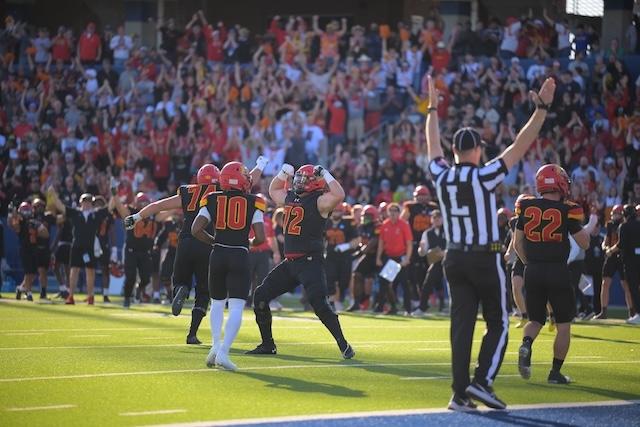 Ferris State celebrates winning the DII football championship.