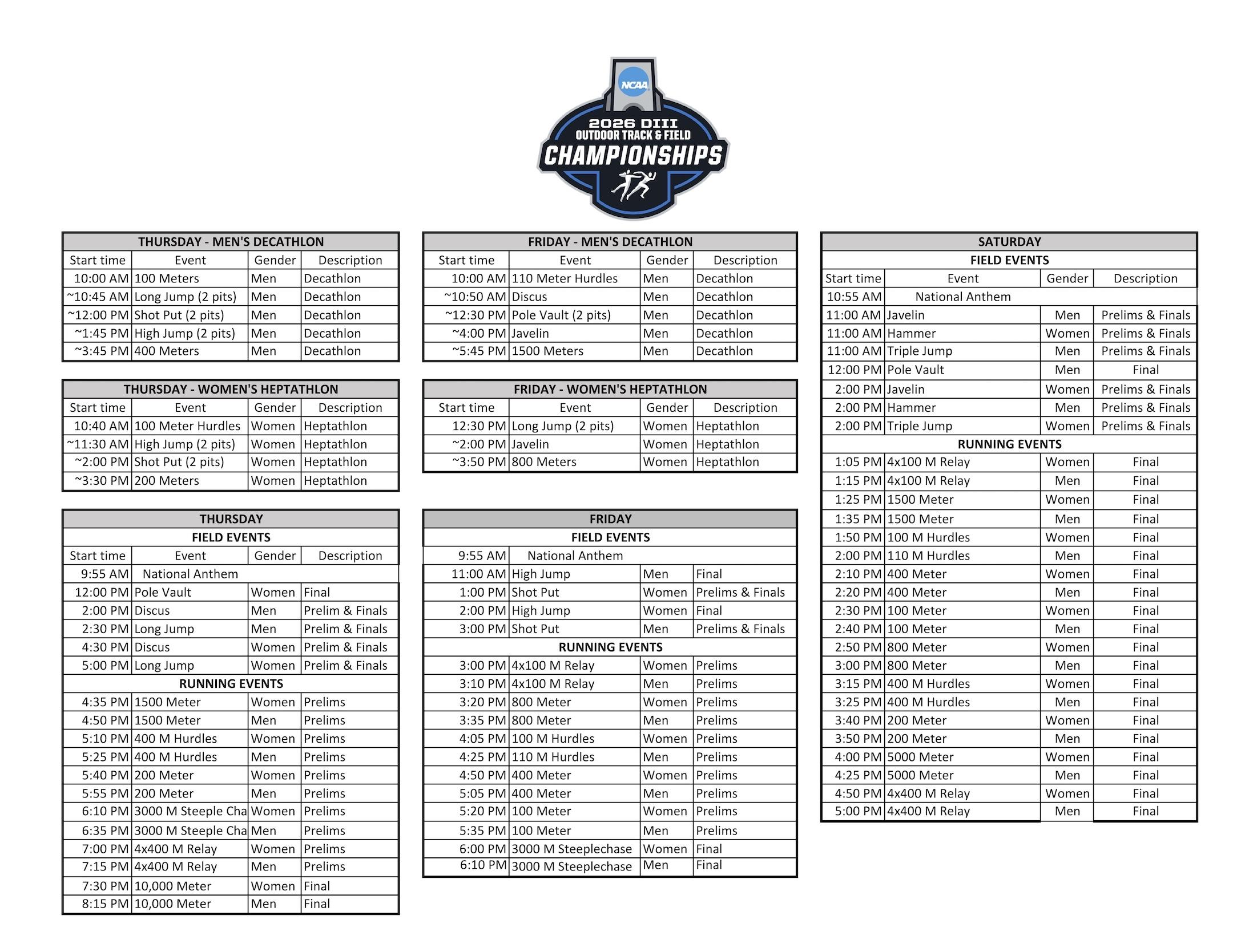 schedule of events